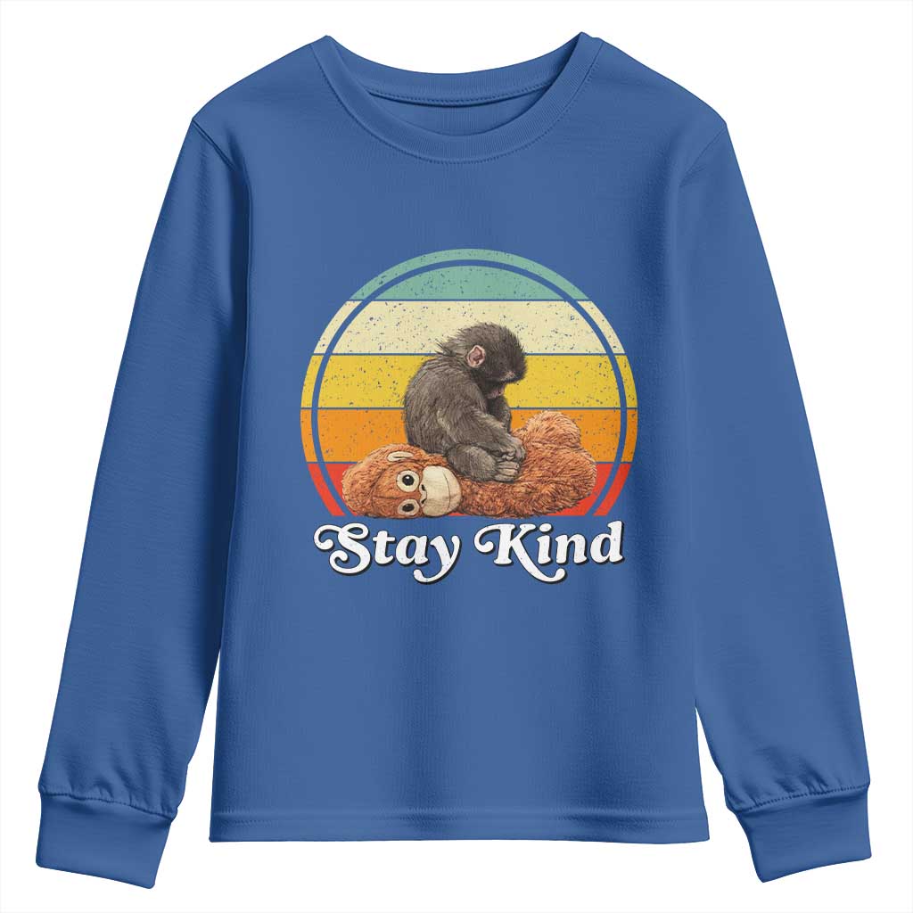 Punch Mokey Youth Sweatshirt Viral Trend Baby Monkey Stay Kind TS14 Royal Blue Print Your Wear