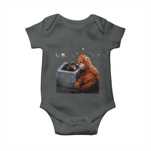 Punch Mokey Baby Onesie Viral Trend Baby Monkey Streets Meme TS14 Dark Heather Print Your Wear