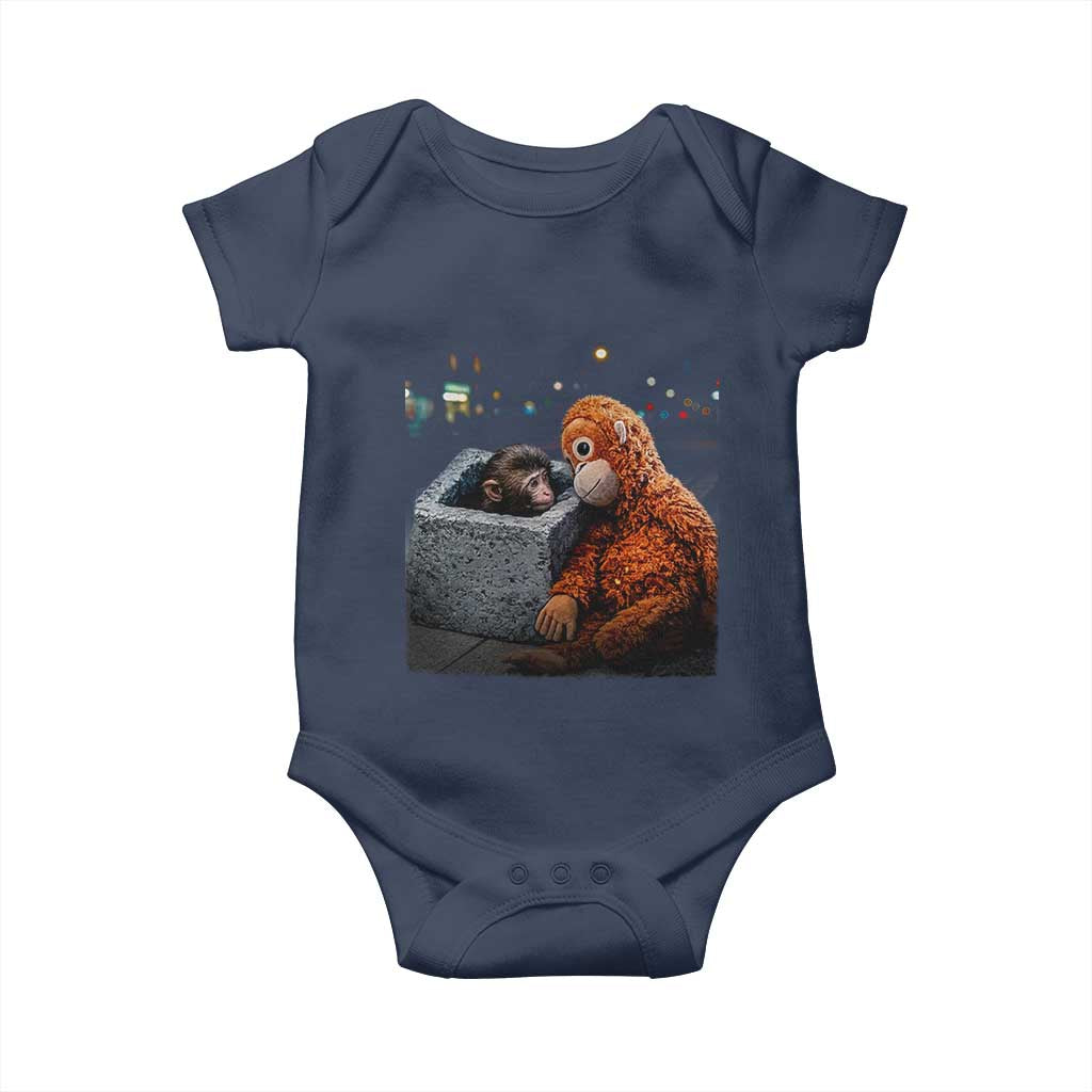 Punch Mokey Baby Onesie Viral Trend Baby Monkey Streets Meme TS14 Navy Print Your Wear