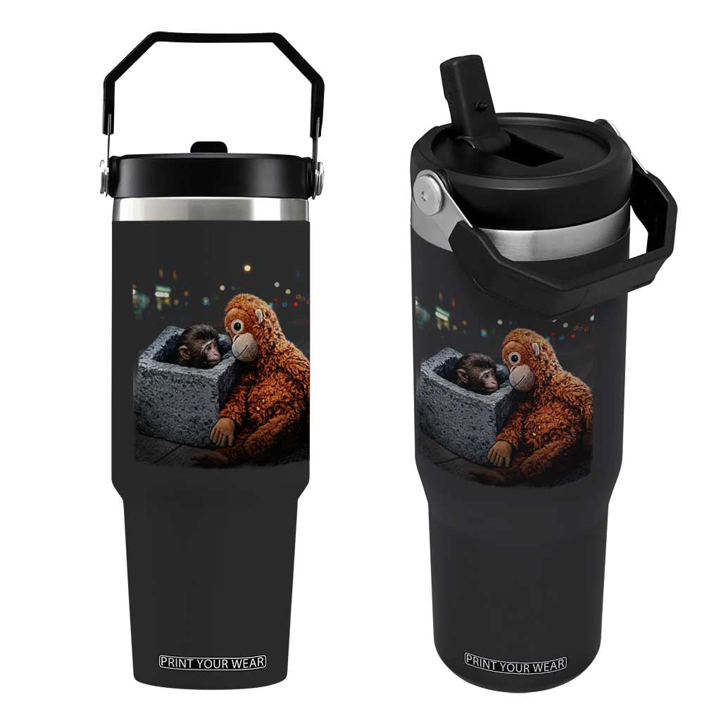 Punch Mokey Flip Straw Tumbler Viral Trend Baby Monkey Streets Meme TS14 One Size: 30 oz Black Print Your Wear