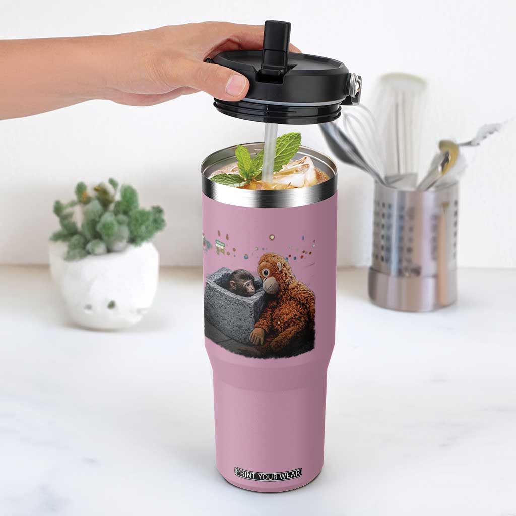 Punch Mokey Flip Straw Tumbler Viral Trend Baby Monkey Streets Meme TS14 One Size: 30 oz Light Pink Print Your Wear