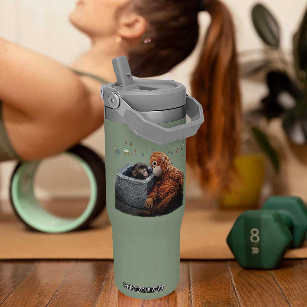 Punch Mokey Flip Straw Tumbler Viral Trend Baby Monkey Streets Meme TS14 One Size: 30 oz Moss Green Print Your Wear