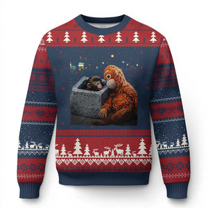 Punch Mokey Ugly Christmas Sweater Viral Trend Baby Monkey Streets Meme TS14 Navy Red Print Your Wear