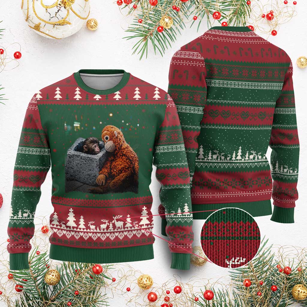 Punch Mokey Ugly Christmas Sweater Viral Trend Baby Monkey Streets Meme TS14 Red Green Print Your Wear