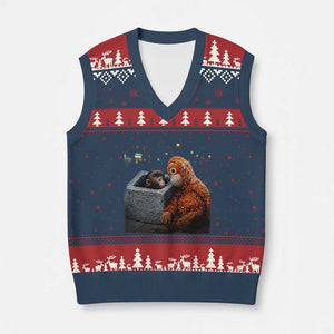 Punch Mokey V-Neck Knit Sweater Vest Viral Trend Baby Monkey Streets Meme TS14 Navy Red Print Your Wear