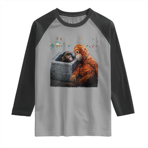 Punch Mokey Raglan Shirt Viral Trend Baby Monkey Streets Meme TS14 Sport Gray Black Print Your Wear