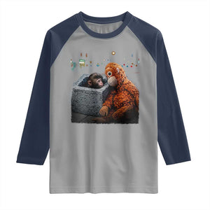 Punch Mokey Raglan Shirt Viral Trend Baby Monkey Streets Meme TS14 Sport Gray Navy Print Your Wear