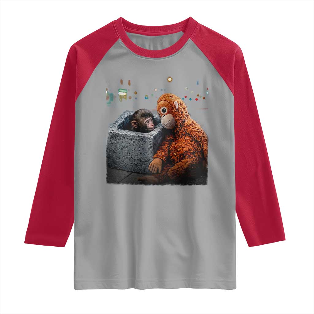 Punch Mokey Raglan Shirt Viral Trend Baby Monkey Streets Meme TS14 Sport Gray Red Print Your Wear