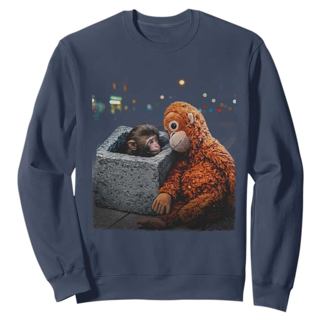 Punch Mokey Sweatshirt Viral Trend Baby Monkey Streets Meme TS14 Navy Print Your Wear