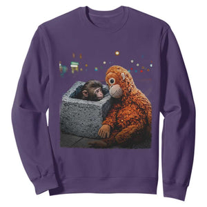 Punch Mokey Sweatshirt Viral Trend Baby Monkey Streets Meme TS14 Purple Print Your Wear