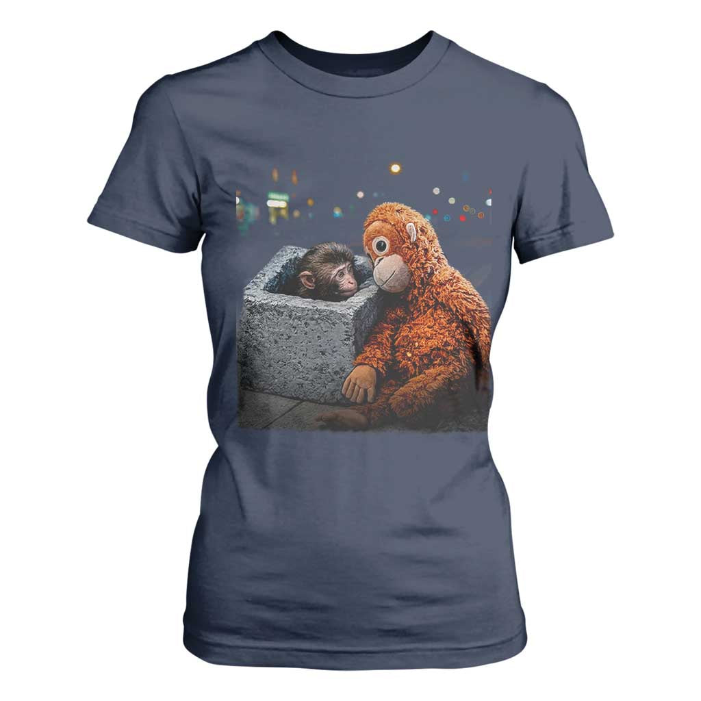Punch Mokey T Shirt For Women Viral Trend Baby Monkey Streets Meme TS14 Navy Print Your Wear