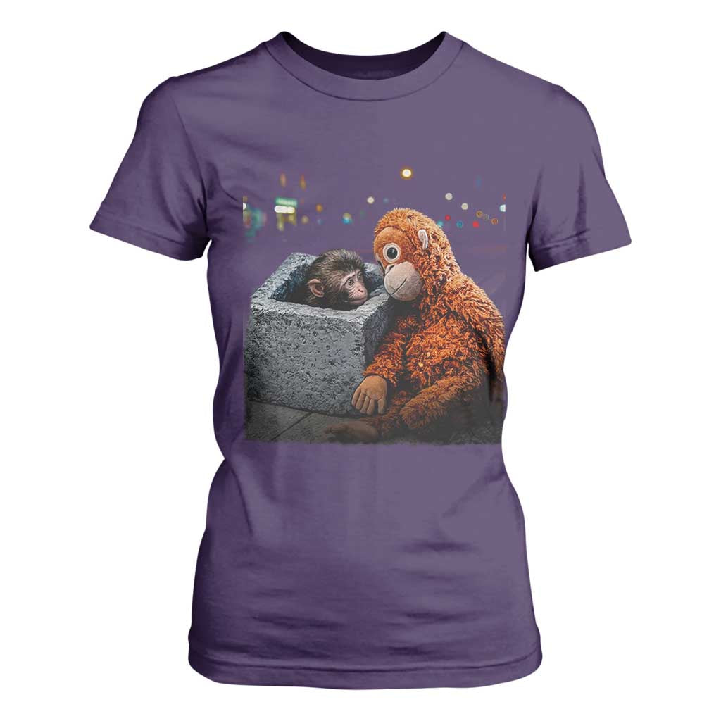 Punch Mokey T Shirt For Women Viral Trend Baby Monkey Streets Meme TS14 Purple Print Your Wear