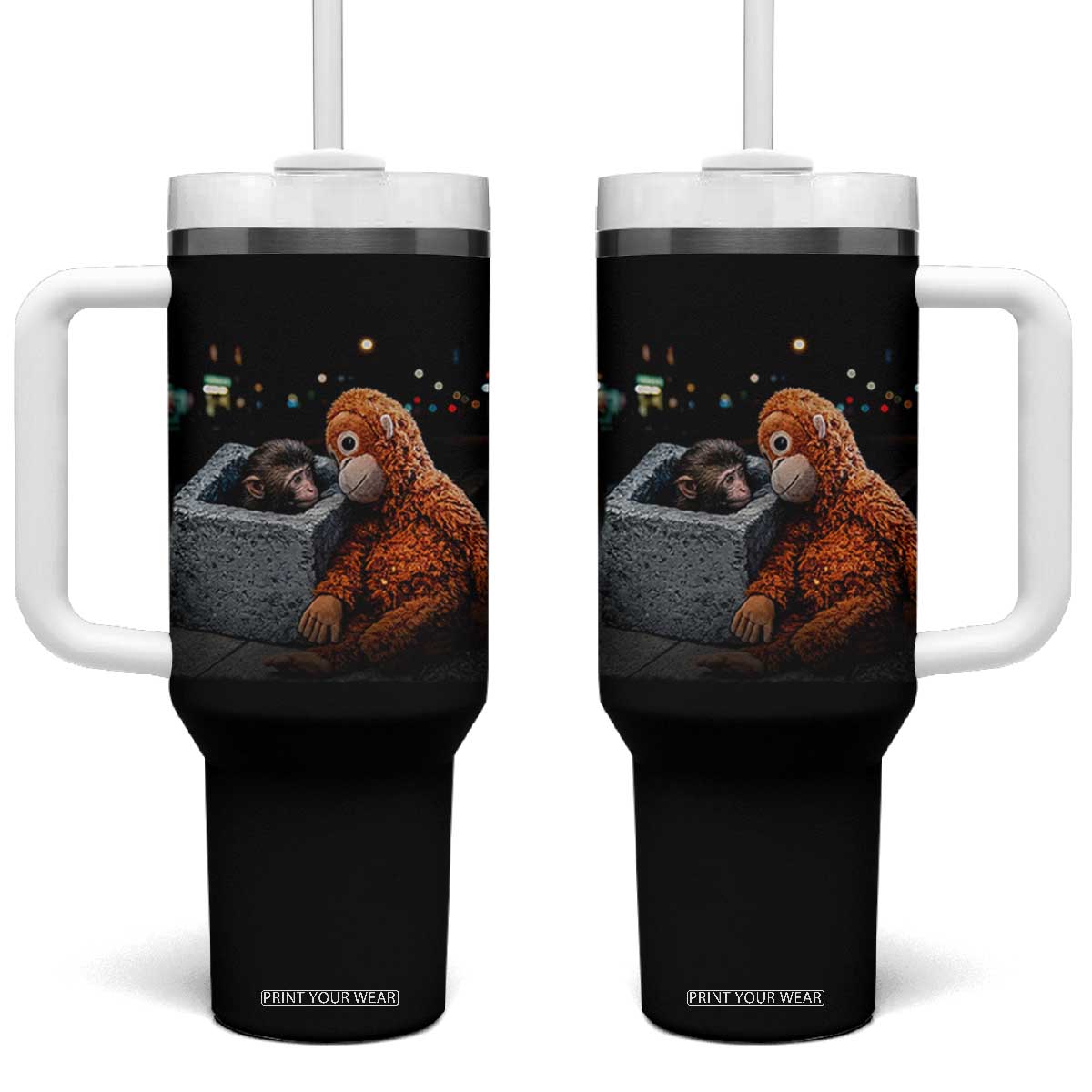 Punch Mokey Tumbler With Handle Viral Trend Baby Monkey Streets Meme TS14 One Size: 40 oz Black Print Your Wear