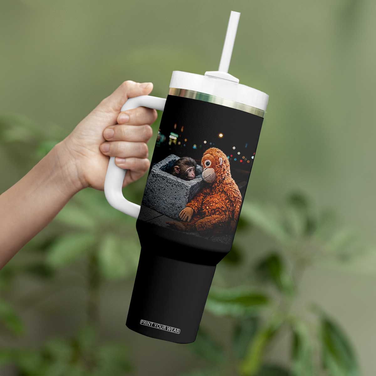 Punch Mokey Tumbler With Handle Viral Trend Baby Monkey Streets Meme TS14 Print Your Wear