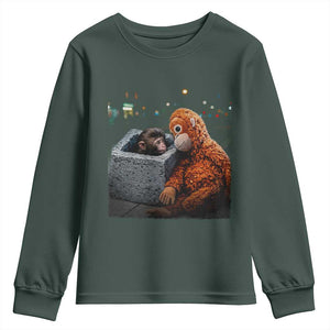 Punch Mokey Youth Sweatshirt Viral Trend Baby Monkey Streets Meme TS14 Dark Forest Green Print Your Wear