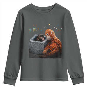 Punch Mokey Youth Sweatshirt Viral Trend Baby Monkey Streets Meme TS14 Dark Heather Print Your Wear