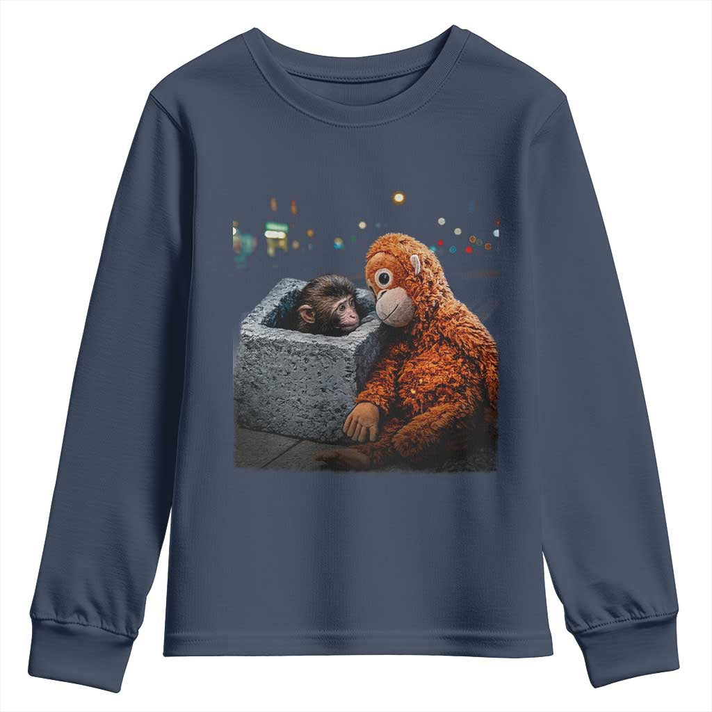 Punch Mokey Youth Sweatshirt Viral Trend Baby Monkey Streets Meme TS14 Navy Print Your Wear