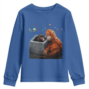 Punch Mokey Youth Sweatshirt Viral Trend Baby Monkey Streets Meme TS14 Royal Blue Print Your Wear