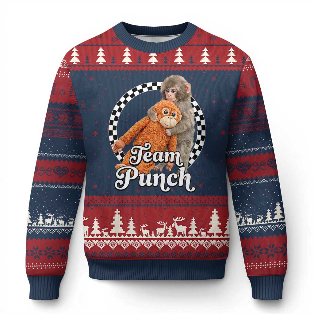 Punch Mokey Ugly Christmas Sweater Baby Monkey And Plush Toy Viral Trend TS14 Navy Red Print Your Wear