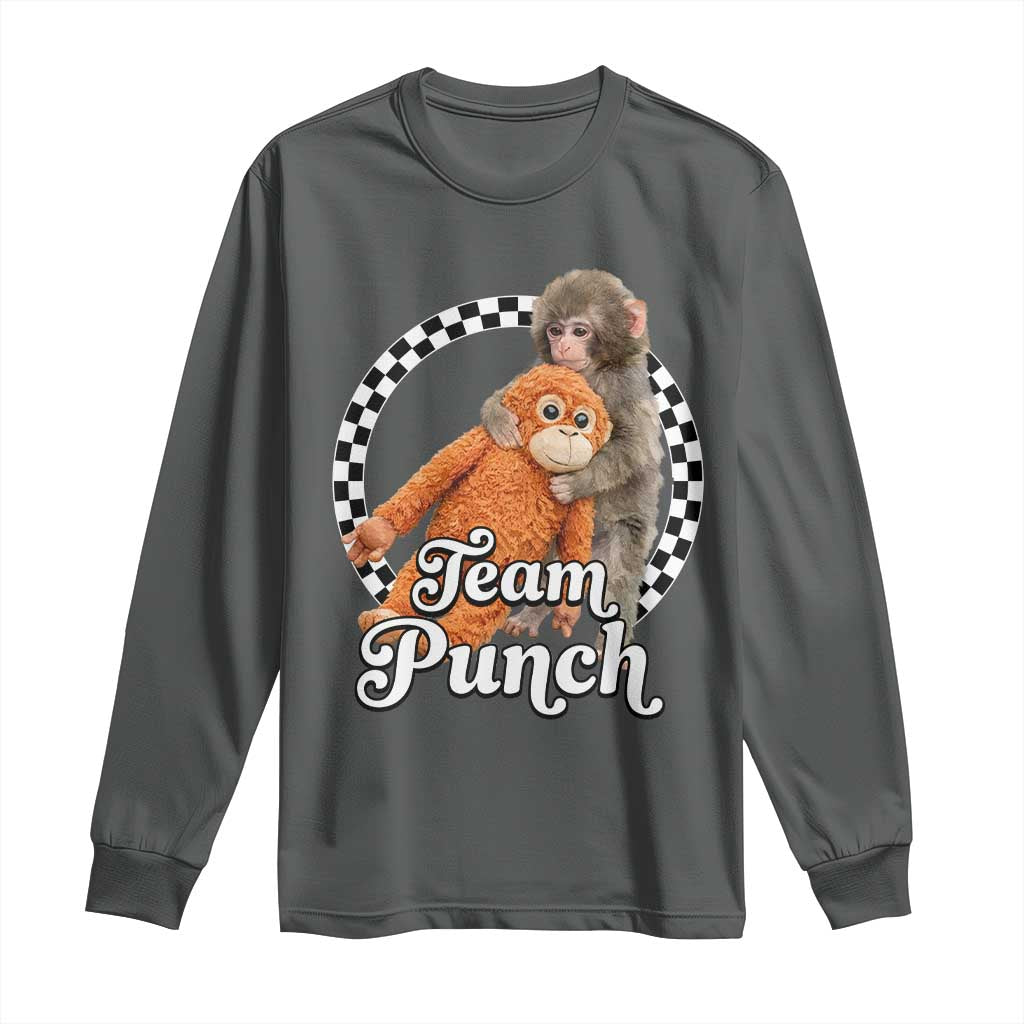 Punch Mokey Long Sleeve Shirt Baby Monkey And Plush Toy Viral Trend TS14 Dark Heather Print Your Wear
