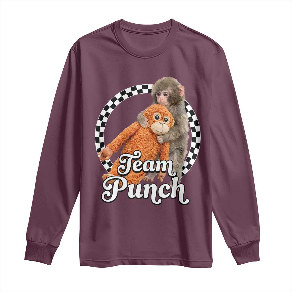 Punch Mokey Long Sleeve Shirt Baby Monkey And Plush Toy Viral Trend TS14 Maroon Print Your Wear