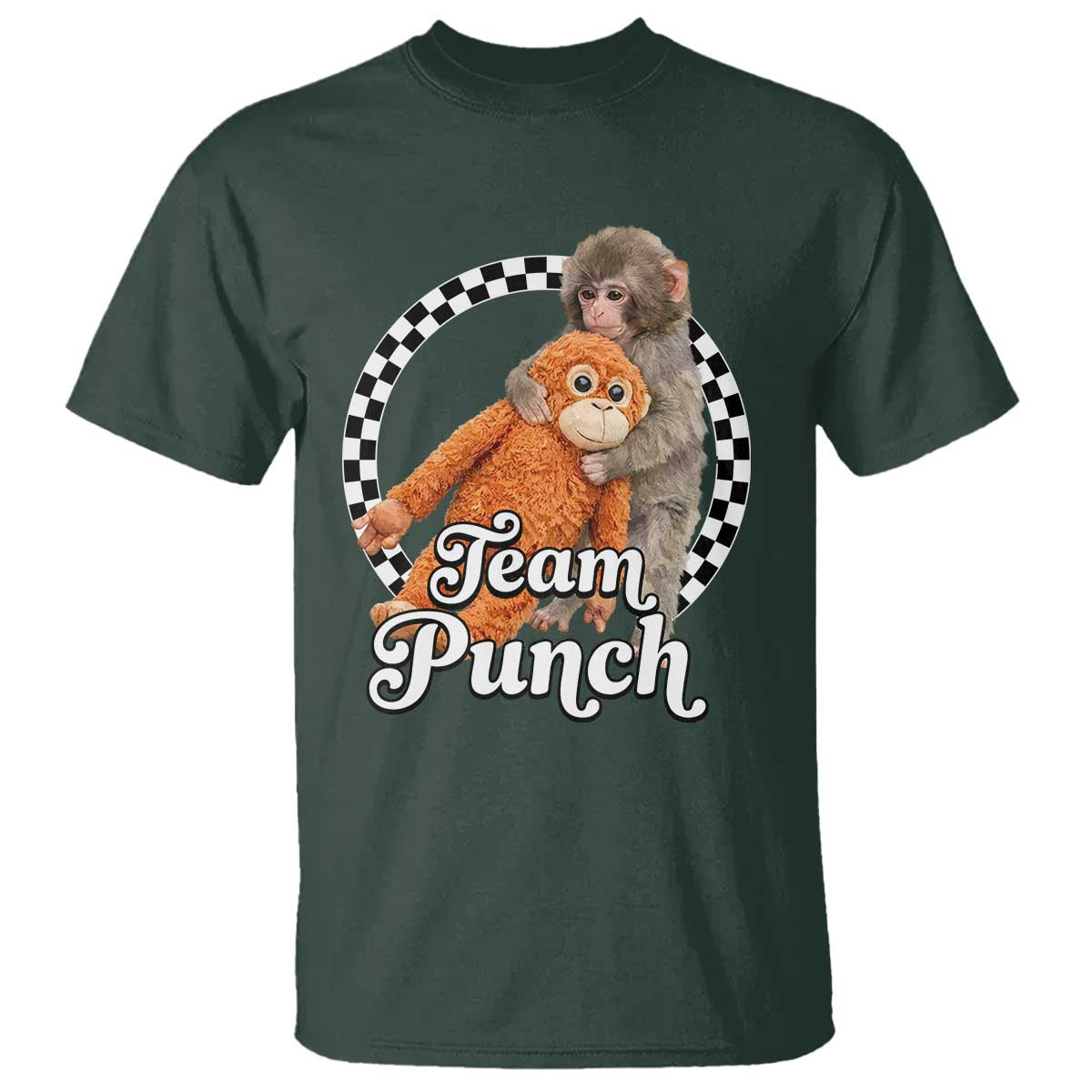 Punch Mokey T Shirt Baby Monkey And Plush Toy Viral Trend TS14 Dark Forest Green Print Your Wear