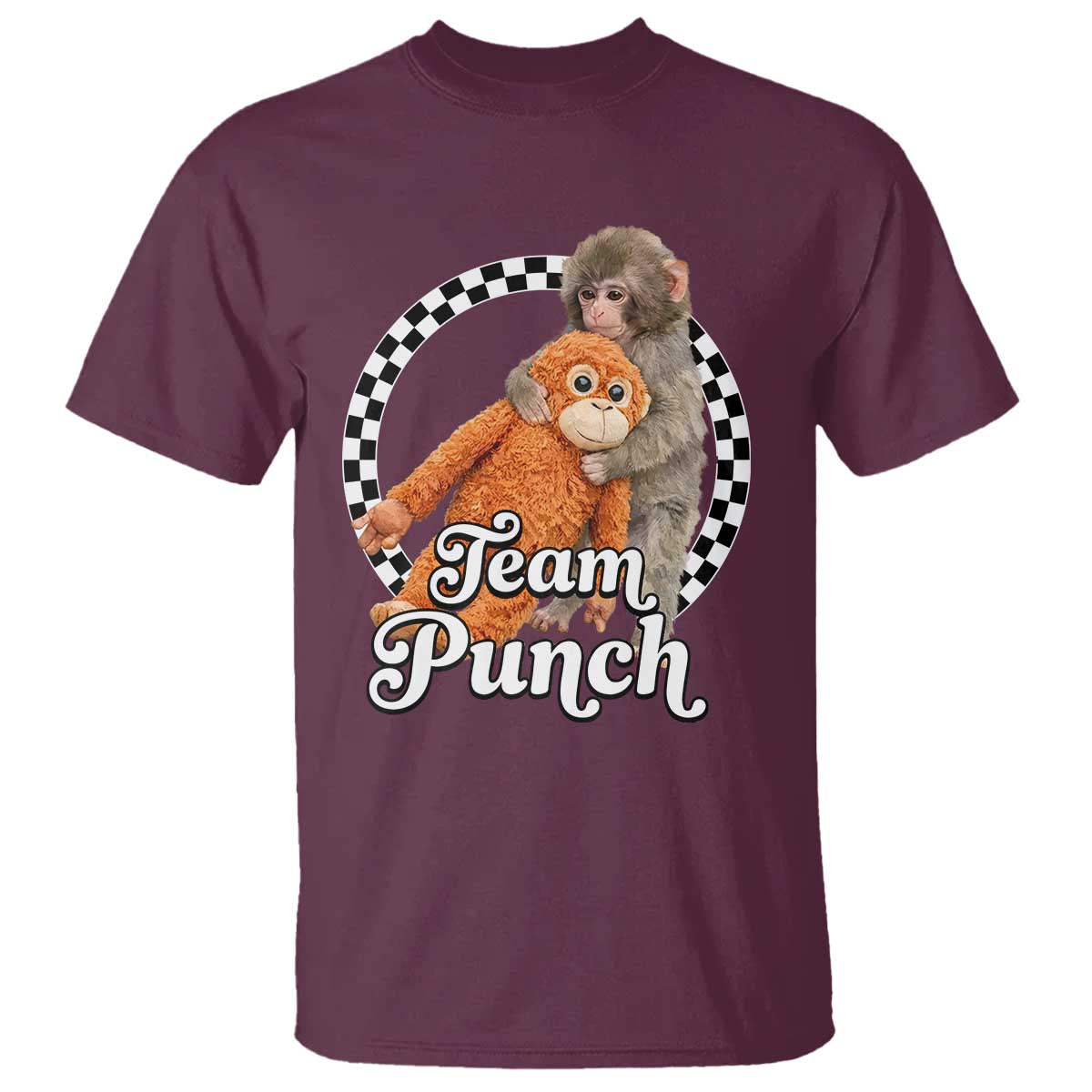 Punch Mokey T Shirt Baby Monkey And Plush Toy Viral Trend TS14 Maroon Print Your Wear