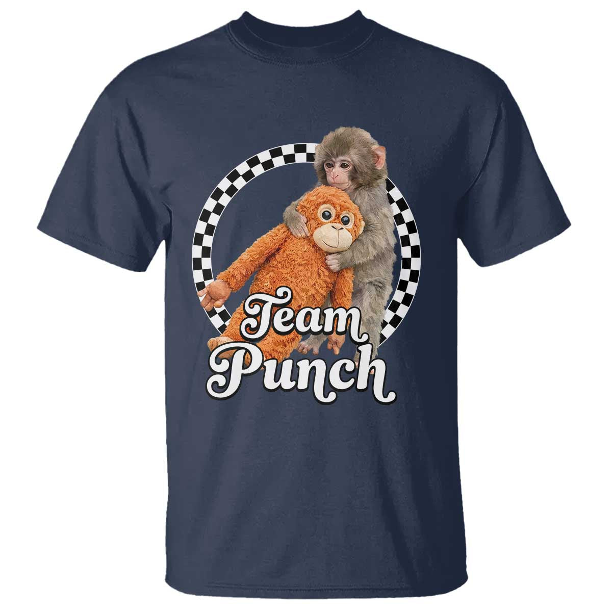 Punch Mokey T Shirt Baby Monkey And Plush Toy Viral Trend TS14 Navy Print Your Wear