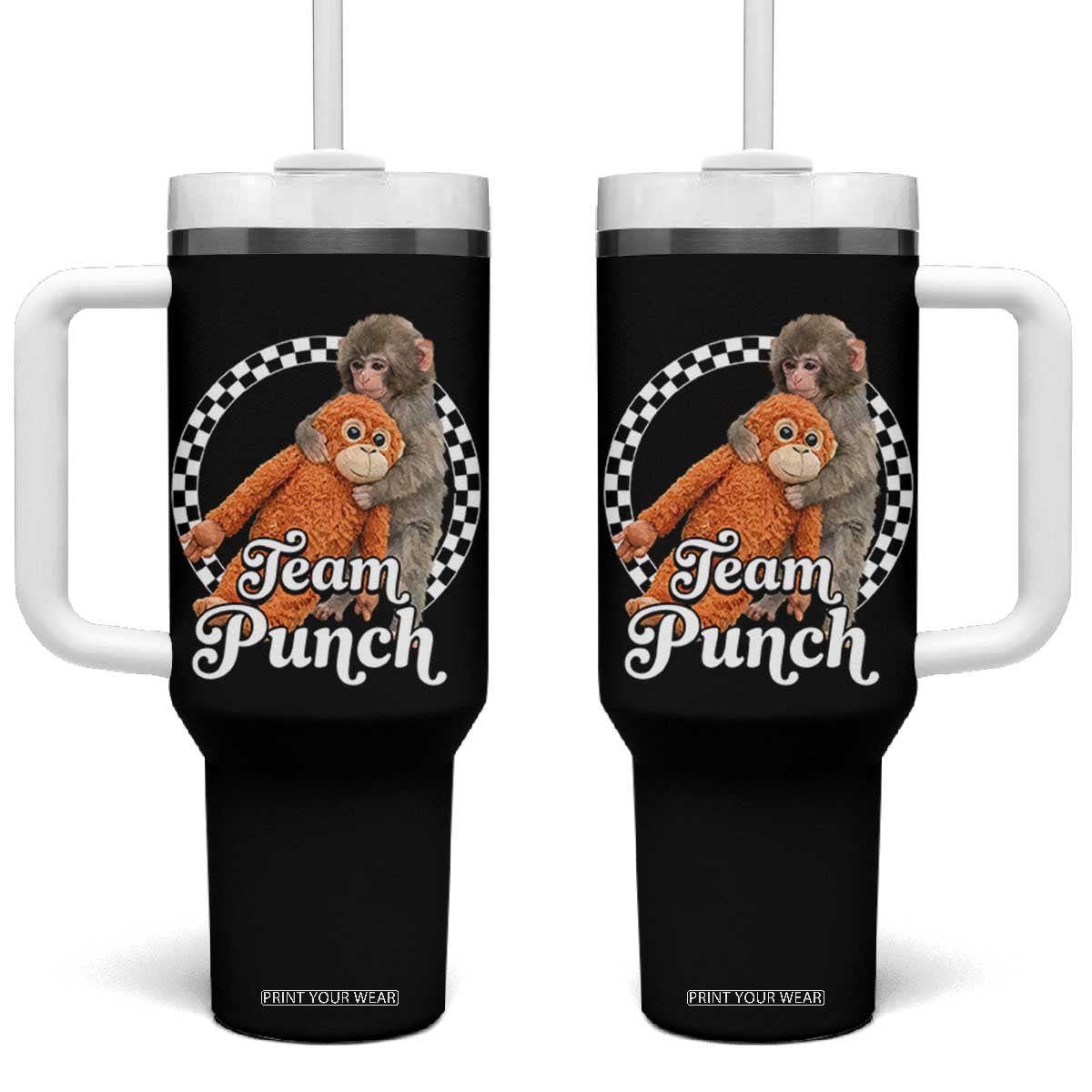 Punch Mokey Tumbler With Handle Baby Monkey And Plush Toy Viral Trend TS14 One Size: 40 oz Black Print Your Wear