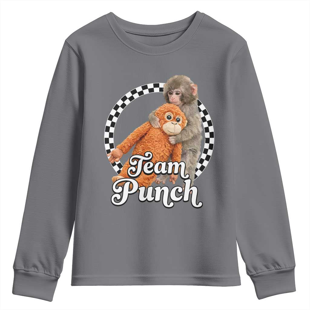 Punch Mokey Youth Sweatshirt Baby Monkey And Plush Toy Viral Trend TS14 Charcoal Print Your Wear