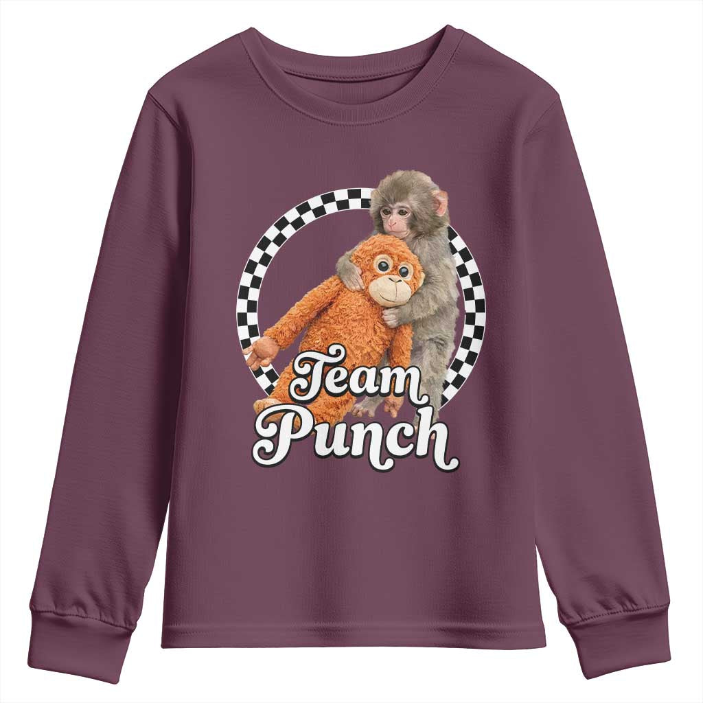 Punch Mokey Youth Sweatshirt Baby Monkey And Plush Toy Viral Trend TS14 Maroon Print Your Wear