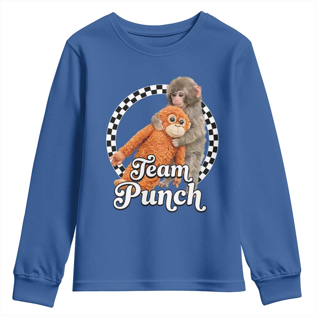 Punch Mokey Youth Sweatshirt Baby Monkey And Plush Toy Viral Trend TS14 Royal Blue Print Your Wear