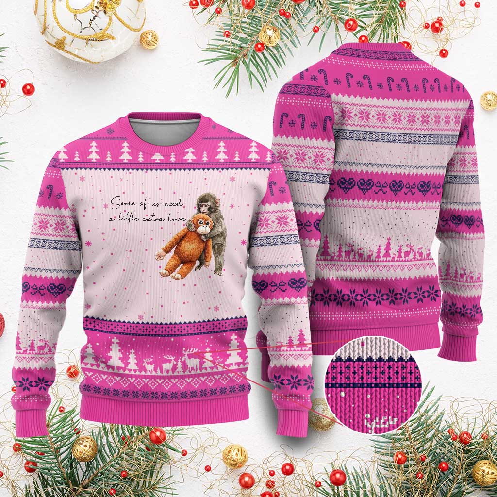 Punch Mokey Ugly Christmas Sweater Some Of Us Need a Little Extra Love TS14 Hot Pink Print Your Wear