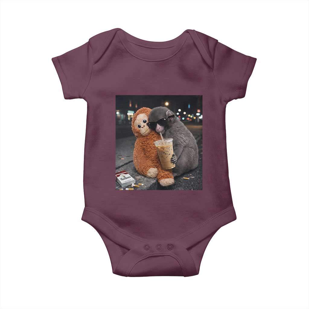 Punch Mokey Baby Onesie Funny Drinking Diet Coke Sunglasses Street Meme TS14 Maroon Print Your Wear