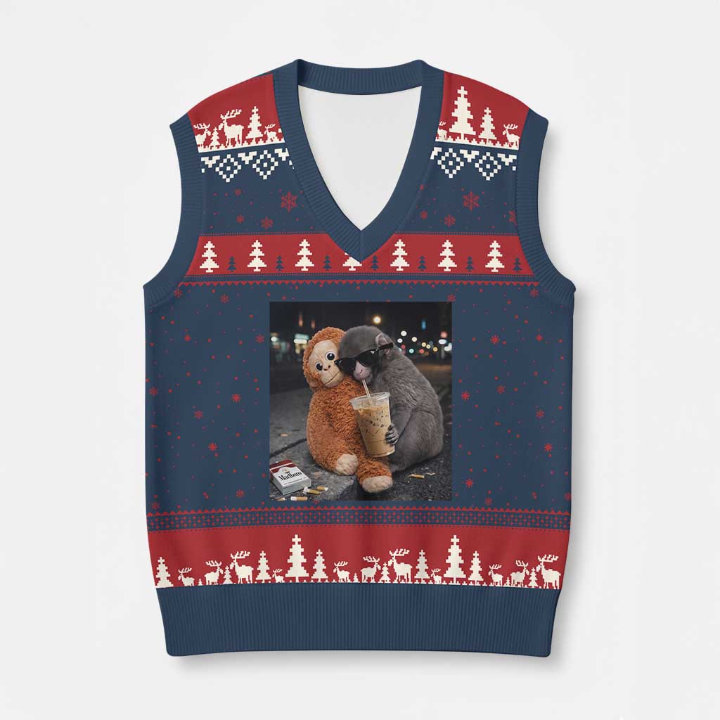 Punch Mokey V-Neck Knit Sweater Vest Funny Drinking Diet Coke Sunglasses Street Meme TS14 Navy Red Print Your Wear