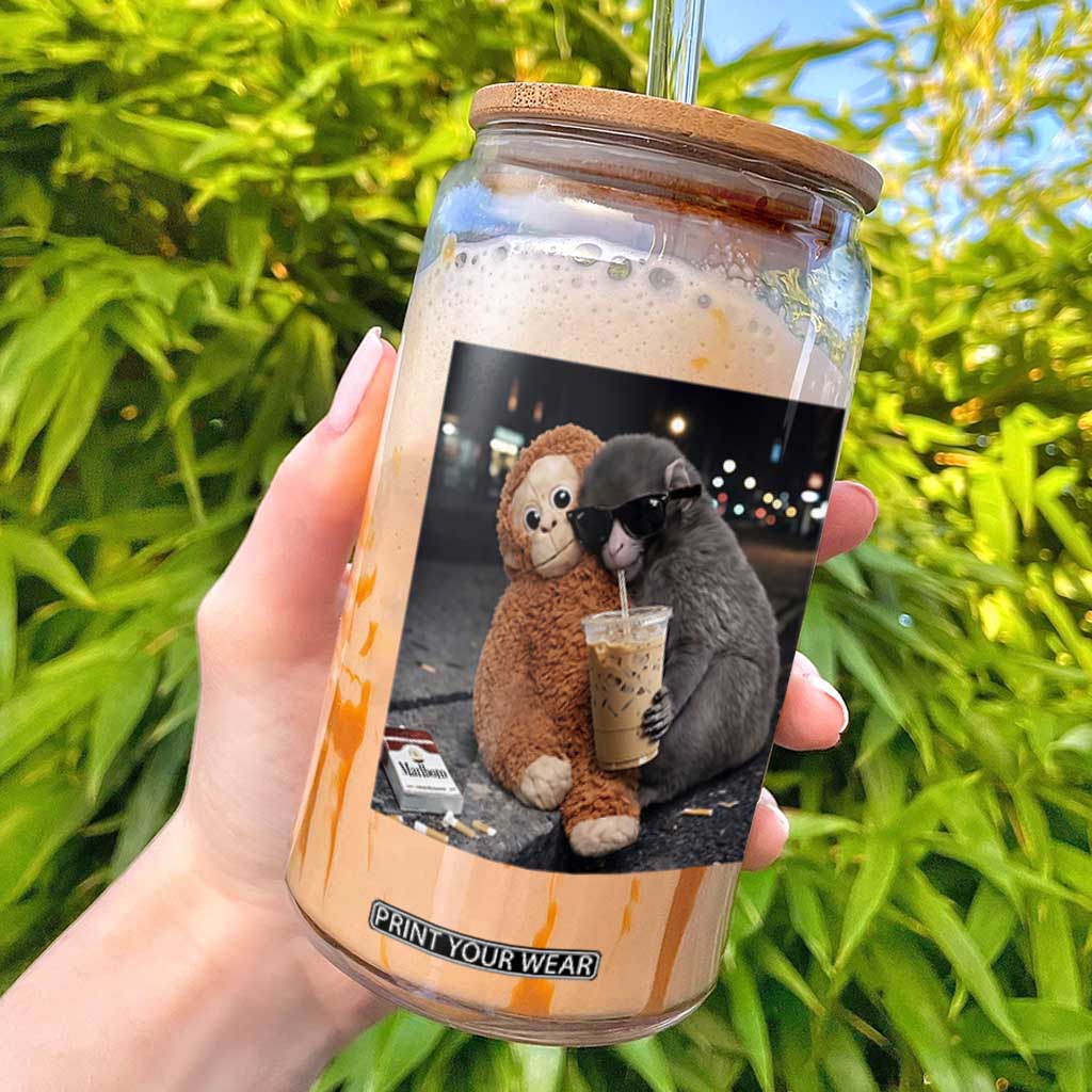 Punch Mokey Meme Glass Can Funny Drinking Iced Coffee Sunglasses Street TS14 Black Print Your Wear