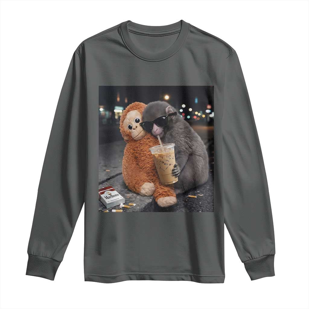 Punch Mokey Long Sleeve Shirt Funny Drinking Diet Coke Sunglasses Street Meme TS14 Dark Heather Print Your Wear
