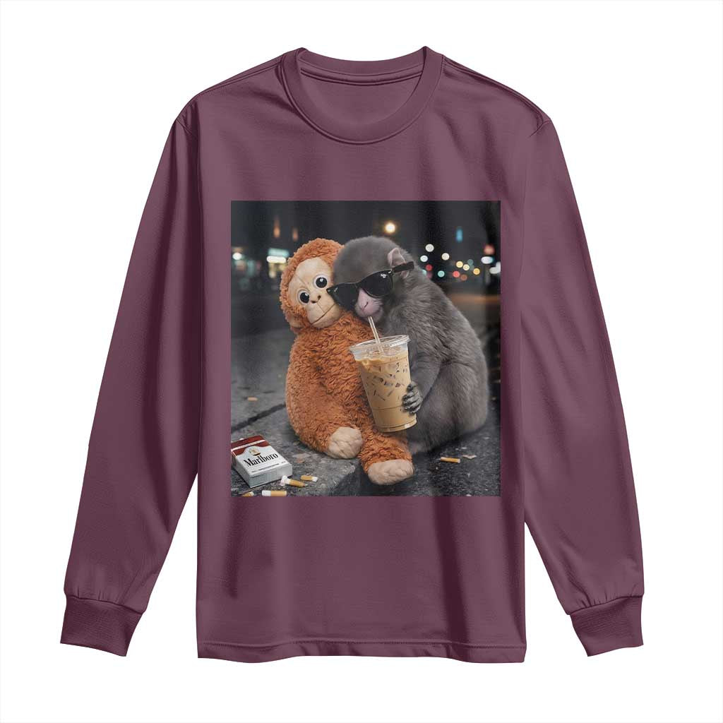 Punch Mokey Long Sleeve Shirt Funny Drinking Diet Coke Sunglasses Street Meme TS14 Maroon Print Your Wear