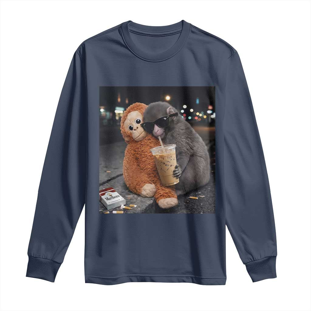 Punch Mokey Long Sleeve Shirt Funny Drinking Diet Coke Sunglasses Street Meme TS14 Navy Print Your Wear