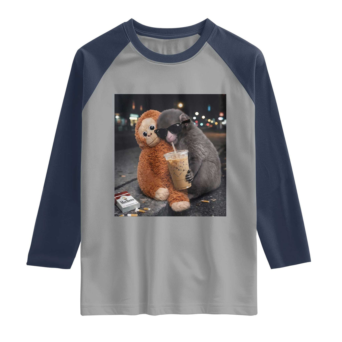 Punch Mokey Raglan Shirt Funny Drinking Diet Coke Sunglasses Street Meme TS14 Sport Gray Navy Print Your Wear