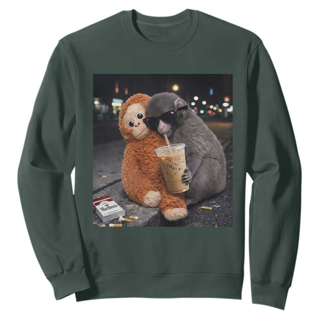 Punch Mokey Sweatshirt Funny Drinking Diet Coke Sunglasses Street Meme TS14 Dark Forest Green Print Your Wear