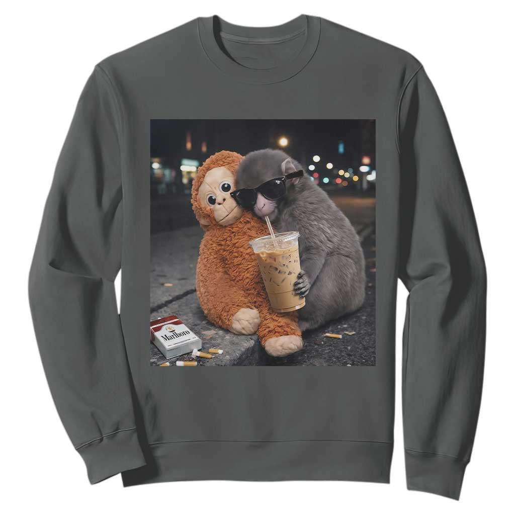 Punch Mokey Sweatshirt Funny Drinking Diet Coke Sunglasses Street Meme TS14 Dark Heather Print Your Wear