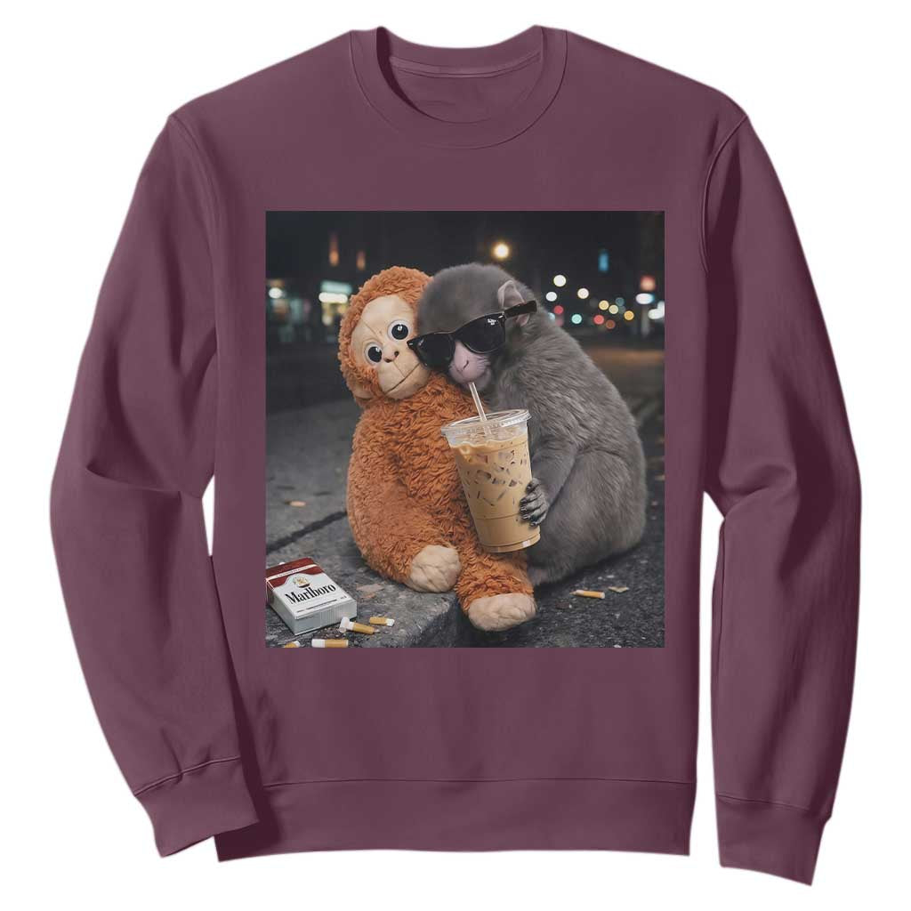 Punch Mokey Sweatshirt Funny Drinking Diet Coke Sunglasses Street Meme TS14 Maroon Print Your Wear