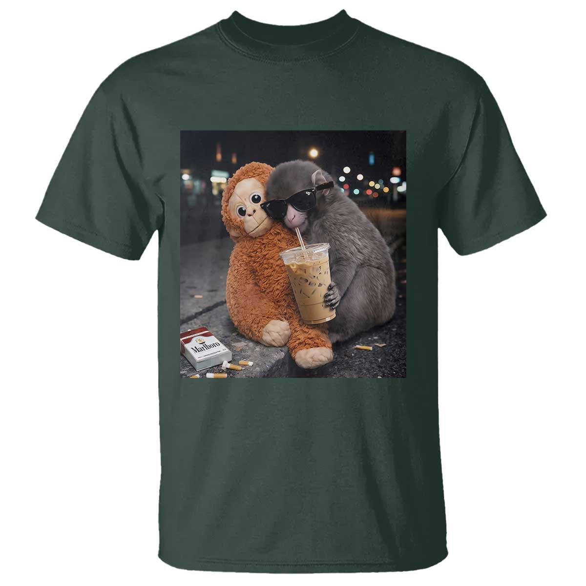 Punch Mokey T Shirt Funny Drinking Diet Coke Sunglasses Street Meme TS14 Dark Forest Green Print Your Wear