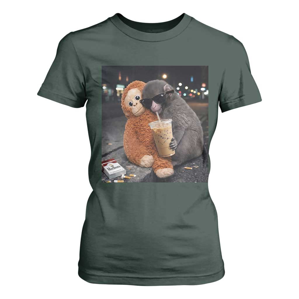 Punch Mokey T Shirt For Women Funny Drinking Diet Coke Sunglasses Street Meme TS14 Dark Forest Green Print Your Wear