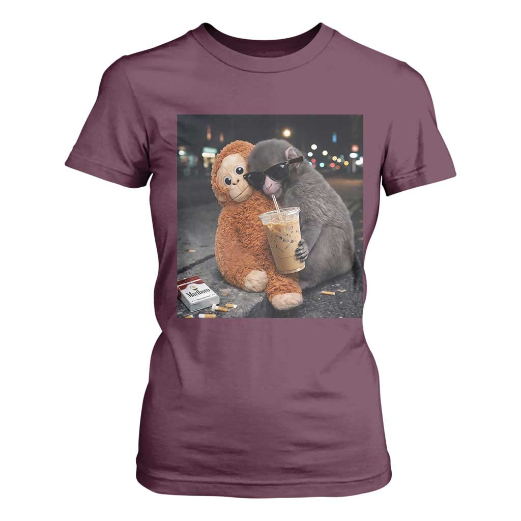 Punch Mokey T Shirt For Women Funny Drinking Diet Coke Sunglasses Street Meme TS14 Maroon Print Your Wear