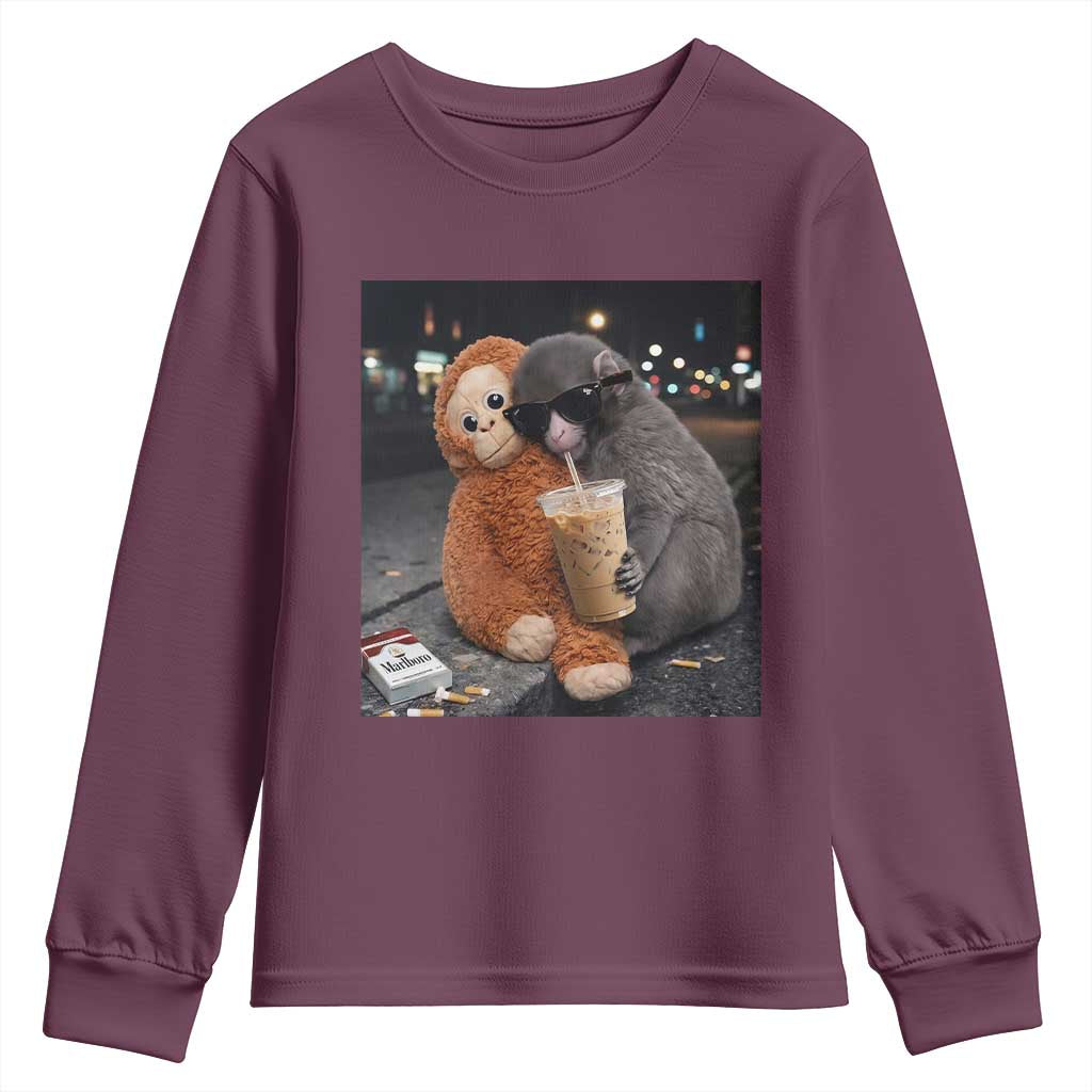 Punch Mokey Youth Sweatshirt Funny Drinking Diet Coke Sunglasses Street Meme TS14 Maroon Print Your Wear