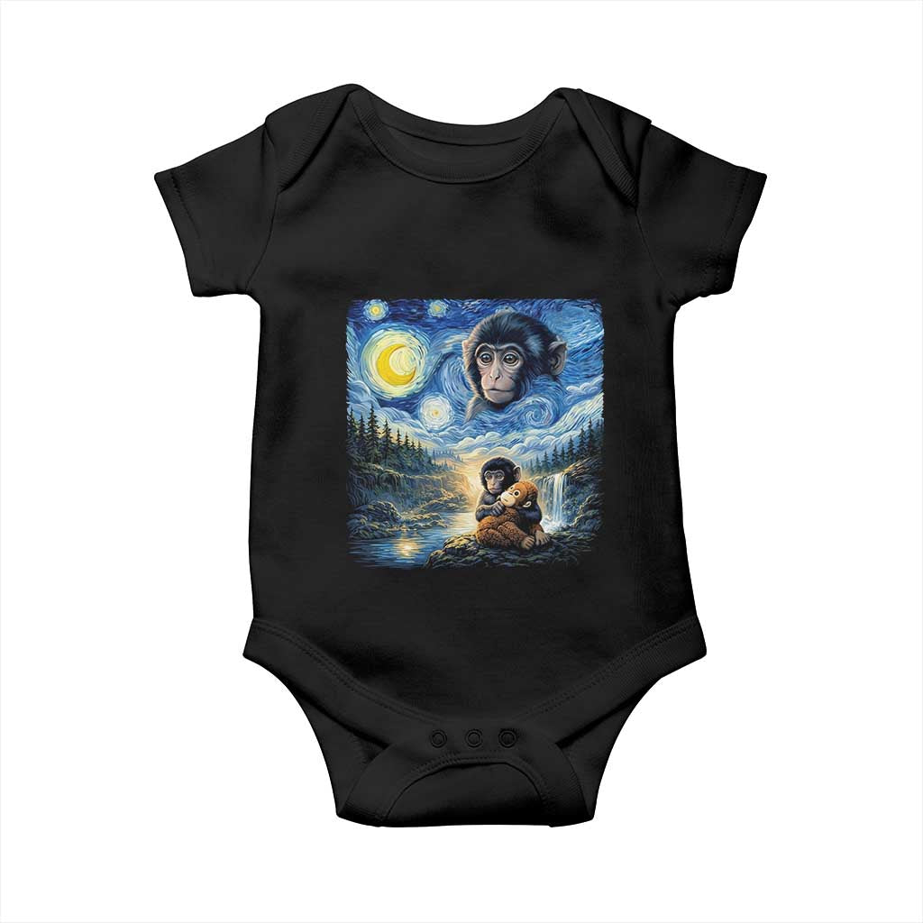 Punch Mokey Baby Onesie Viral Baby Monkey Starry Night Van Gogh TS14 Black Print Your Wear