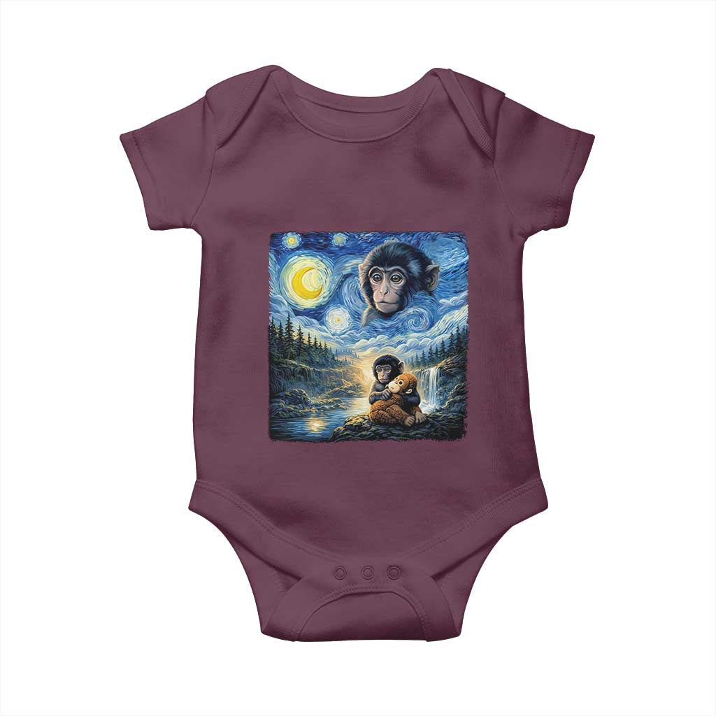 Punch Mokey Baby Onesie Viral Baby Monkey Starry Night Van Gogh TS14 Maroon Print Your Wear