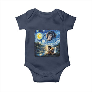 Punch Mokey Baby Onesie Viral Baby Monkey Starry Night Van Gogh TS14 Navy Print Your Wear